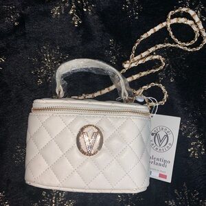 Valentino Orlandi Cream Mini Bag with Quilted Texture and Chain Strap